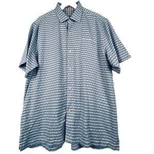 Tommy Bahama Men's 100% Silk Short Sleeve Button Down Shirt Sz XL blue Geometric